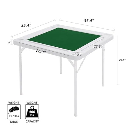 Allpop 35.4’’ Folding Mahjong Table, Square 4 Player Card Game Table with Chip Trays, Cup Holders & Green Professional Tabletop for Domino, Poker, Jigsaw Puzzles