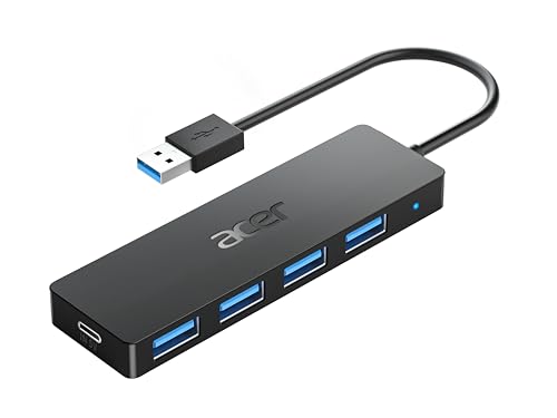 Acer USB Hub 4 Ports, Multiple USB 3.0 Hub, USBA Splitter for Laptop with Type C Power Port, Extender for A Port Laptop, PC, Desktop and More (0.7ft) - size: 0.7ft, style: USB-A 3.0