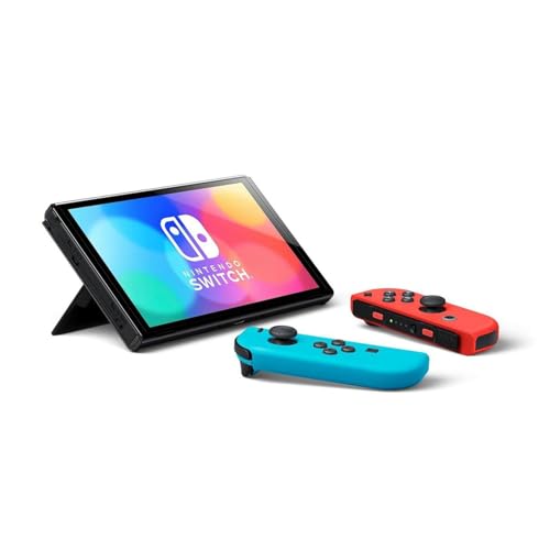 Nintendo Switch OLED with Signature Series Travel Case | Vivid 7” OLED Screen with 64 GB Internal Storage, Enhanced Audio, and Wide Adjustable Stand (Neon Blue and Red) - color: Neon Blue and Red