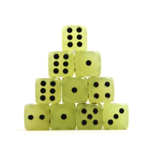 Smartdealspro 10-Pack D6 Six Sided Glow in The Dark Dice Die for DND, MTG, RPG, Tenzi, Farkle, Yahtzee, Bunco, Teaching Math, Table Board Game - size: 14mm(10pcs)