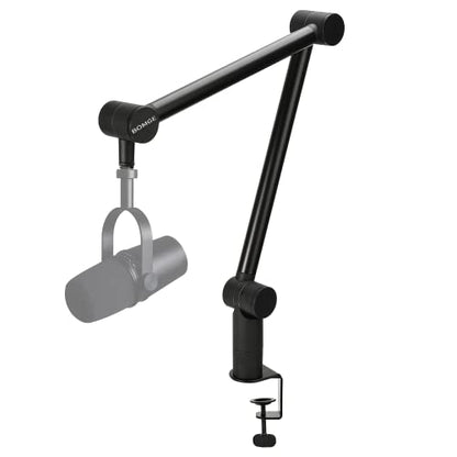 BOMGE Boom Arm Mic Stand - Adjustable Heavy Duty Suspension Boom Scissor Arm Stand with Cable Management Channels, Desk Clamp for Podcasts, Streaming, Gaming, Home Office, Recording (Black)