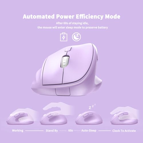 Ergonomic Wireless Mouse with USB Receiver for PC Computer, Laptop and Desktop, Ergo Mouse Vertical with Silent Clicks Long Battery Life, Up to 1600 DPI & 1 AA Battery Powered, Purple - color: Purple, size: USB Wireless