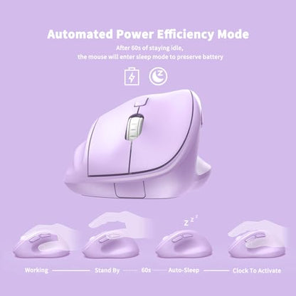 Ergonomic Wireless Mouse with USB Receiver for PC Computer, Laptop and Desktop, Ergo Mouse Vertical with Silent Clicks Long Battery Life, Up to 1600 DPI & 1 AA Battery Powered, Purple - color: Purple, size: USB Wireless