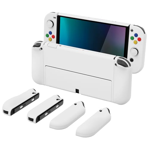 PlayVital AlterGrips Protective Slim Case for Nintendo Switch OLED, Ergonomic Grip Cover for Joycon, Dockable Hard Shell for Switch OLED w/Thumb Grip Caps & Button Caps - color: White
