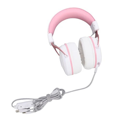 Wired Gaming Headset, Noise Cancelling RGB Luminous Comfortable 50mm Driver PC Gaming Headset, Over Ear Headphones with Flexible Microphone and 7.22ft Cable, for Home Office (Pink) - color: Pink
