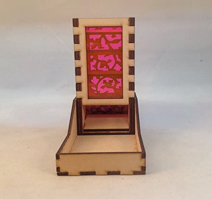 Mini Dice Tower and Tray v5 Neon Pink Acrylic Window Laser Cut MDF Unique Gift