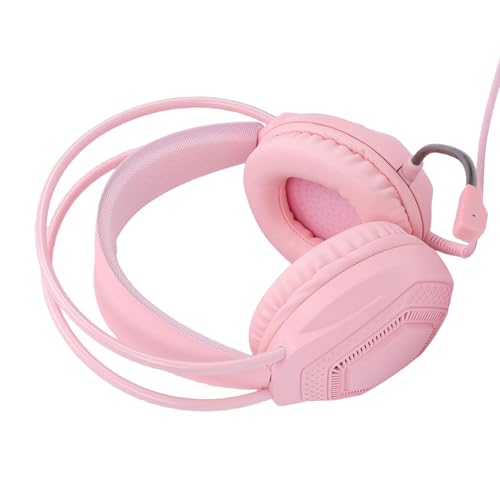 Wired Gaming Headset, 7.1 Surround Sound RGB Over Ear Headphones with Noise Cancelling Mic, 50mm Driver, Memory Foam Earpads for PC, Switch (Pink) - color: Pink