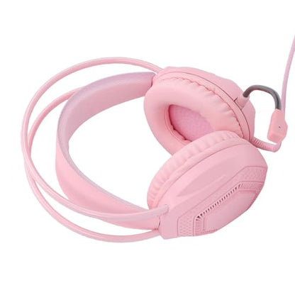Wired Gaming Headset, 7.1 Surround Sound RGB Over Ear Headphones with Noise Cancelling Mic, 50mm Driver, Memory Foam Earpads for PC, Switch (Pink) - color: Pink
