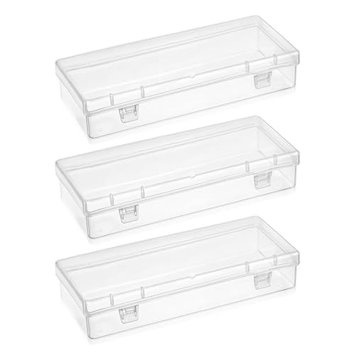 Ptwola 3pcs Mini Plastic Storage Containers Box with Hinged Lid, 6.1x2.5 Inches Small Rectangle Dustproof Clear Beads Organizer Case for Collecting Craft Small Items Jewelry Business Cards Game Pieces