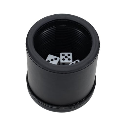 WE Games Professional Handmade Black Leather Dice Cup Set, Comes with 5 Standard Game Dice & Cloth Bag, Dice Roller for Liars Dice Farkle & Board Games, Durable Stitched Dice Cups - color: Black, size: Standard (16mm)