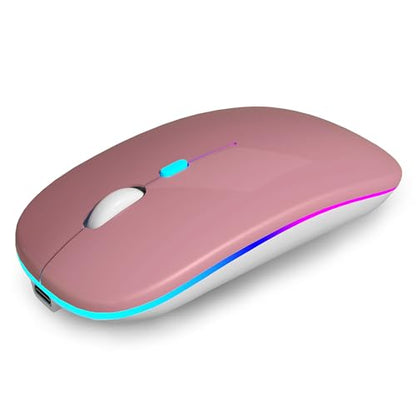 AIKOKOK Wireless Bluetooth Mouse, Rechargeable, Dual Mode Bluetooth 5.2 & 2.4G USB, LED Lights, Slim, Silent, Portable Computer Mouse for Laptop, PC, MacBook, iPad, Tablet (Rose Gold) | BT 5.2 & 2.4G USB Receiver, 3 Adjustable DPI,LED Lights,Slim,Silent,P