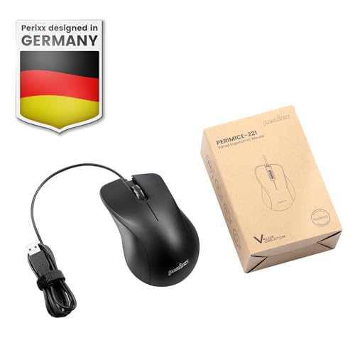 Perixx PERIMICE-221U Wired Ergonomic USB Mouse - 4.9 Ft Cable - Optical 1000 DPI Design - Black…… - style: Wired Black USB