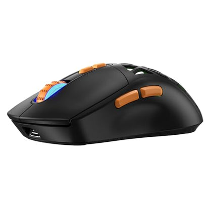 Wireless Gaming Mouse, Rechargeable&Rechange Shell,RGB Programmable Macro Mouse, Lightweight Mouse,10000 DPI,Tri-mode Wired/BT 5.0/2.4GHz Wireless Mouse Gaming with 2 Side Buttons (Black Orange) - color: Black Orange