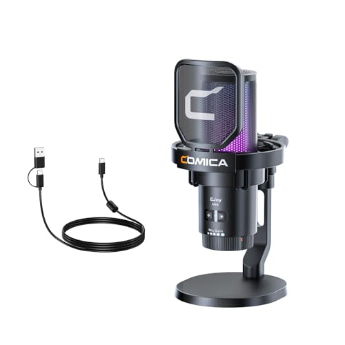 COMICA EJoy Uni USB Condenser Microphone – Computer Mic with Noise Cancellation, Mute, Gain, Monitoring – for Streaming, Podcast, Gaming, YouTube, PC, Mac, PS5, PS4 (Desktop Mic)