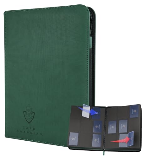 Card Guardian - 9 Pocket Premium Binder with Zipper for 360 Cards Trading Card Games TCG (Green) Side Loaded Pockets Compatible with Yugioh Cards MTG Binder Sports Card Binder - color: Green