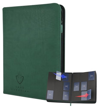 Card Guardian - 9 Pocket Premium Binder with Zipper for 360 Cards Trading Card Games TCG (Green) Side Loaded Pockets Compatible with Yugioh Cards MTG Binder Sports Card Binder - color: Green