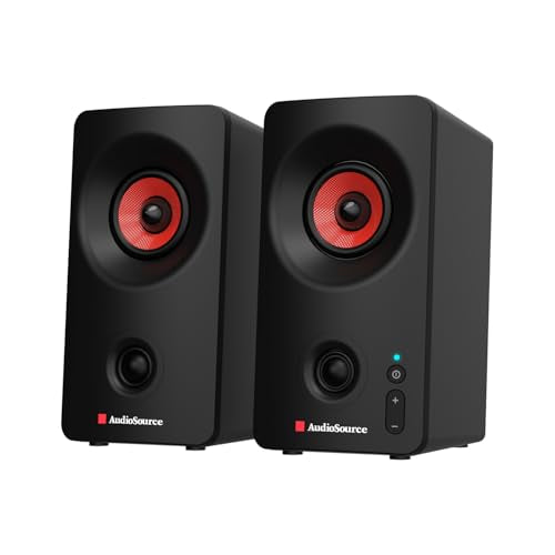 Audiosource Desktop PC Speakers with Bluetooth 5.3, USB-C Plug & Play, 2.0 Stereo Computer Speakers with Dual 2" Drivers, Compact Design, AUX Input, LED Indicator (Black) - color: Black