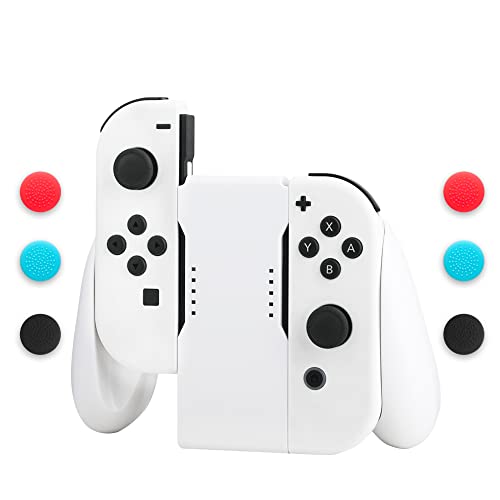 GLDRAM Joypads Charger for Nintendo Switch & Switch OLED Accessories, Switch Controller Charging Grip with LED Indicator, Charging Cable and 6 Thumb Caps, Charger Dock Stand-White