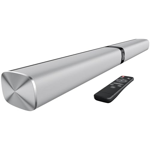 Sound Bar for Smart TV, 80W Soundbar with Bluetooth/ARC/Opt/AUX Connect, Auto Volume Boost, 3 Equalizer Modes, 2 in 1 Detachable Soundbar for TV/PC/Gaming/Projectors - color: Silver