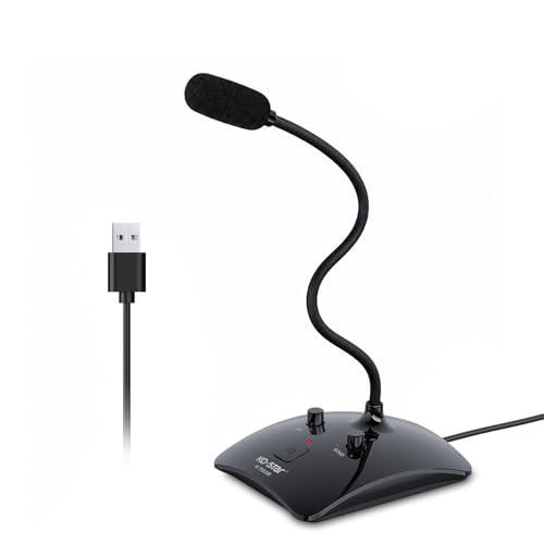 USB Gooseneck Conference Microphone, Flexible 360° Omnidirectional Desktop Mic with Noise-Canceling, Mute Button & Volume Control, Plug & Play for Meeting, Streaming, Podcast, PC/Mac/Laptop