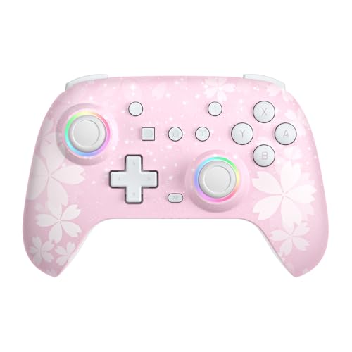 PHNIXGAM Pink Wireless Controller for Switch, Sakura | Switch/Lite/OLED/PC/Steam Deck/iOS/Android Compatible. Programmable buttons/RGB/motion control/vibration/turbo. 18hr battery. - color: Pink
