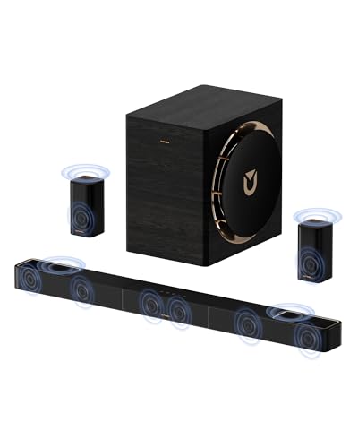 ULTIMEA 7.1.4ch Professional Surround Sound System w/Dolby Atmos, 980W Wireless Sound Bar for Smart TV with 10" Wireless Subwoofer, 20Hz Low Frequency, GaN Amplifier, 4K HDR Pass-Through, Skywave X70