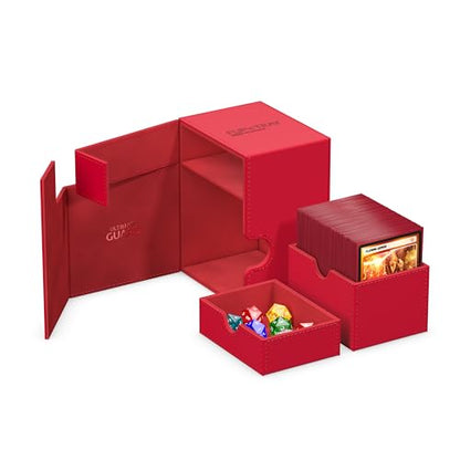 Ultimate Guard Flip'n'Tray 133+, Deck Case for 133 Double-Sleeved TCG Cards + Dice Tray, Red, Independent Magnetic Closure & Microfiber Inner Lining - color: Red, size: 133+