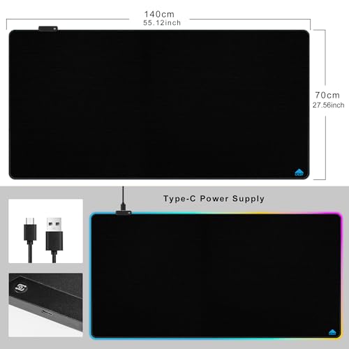 Cacoy 55"x27.5" Giant RGB Gaming Mouse Pad, Extra Large LED Desk Mat, Black | Extended Computer Keyboard Mouse Mat with 9 LED Light Modes Stitched Edge Non-Slip Rubber Base Oversized Desk Pad for Desktop - color: Rgb, size: 55" x 27.5"
