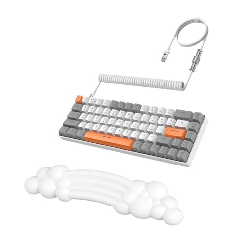 ZIYOU LANG 65% Wired RGB TKL Portable Mechanical Gaming Keyboard Light Gray Red Switch with Coiled Cable and White Cloud Wrist Rest for PC Mac Gamer