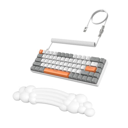 ZIYOU LANG 65% Wired RGB TKL Portable Mechanical Gaming Keyboard Light Gray Red Switch with Coiled Cable and White Cloud Wrist Rest for PC Mac Gamer