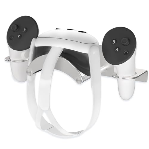 VR Wall Mount Aluminum Alloy,VR Headset Wall Mount Storage Stand Hook Compatible with Meta Quest 3/Quest Pro/Quest 2,Quest 3 Stand with 2 Storage Way,Desk Space Saving(Silver)
