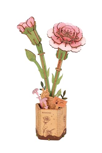 rowood 3D Puzzle Wood Flower,DIY Artifical Flower Building Set Craft Kit for Women,Mother's Day/Valentine's Day/Teacher's Day/Thanksgiving/Christmas/Birthday Gift -Pink Carnation - style: Pink Carnation