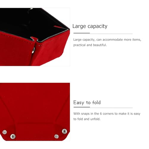 Hexagon PU Leather Dice Tray Foldable Storage Box for Tabletop RPG Games Red Velvet Desktop Organizer Sundries Tray