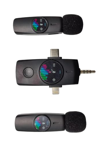 3-in-1 Wireless Lavalier Microphone: Mini Microphone 20H Battery, 80ft Range, DSP Noise Cancel - Plug & Play for iPhone Android, Live Streaming, Content Creators Programmes
