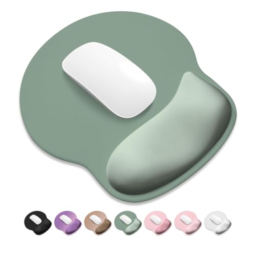 ITNRSIIET Ergonomic Mouse Pad with Wider Memory Foam Wrist Rest +17%, Curved Cushion Reduces Pressure 20%, Pain Relief, Non-Slip, Smooth, Cute Color Desk Accessory, 9.85 x 9 inch, Sage Mint Gradient - color: Sage Mint Gradient