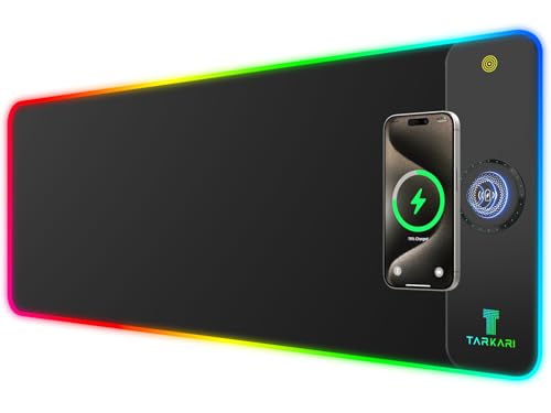 TARKARI Magnetic Wireless Charging RGB Mouse Pad, Large Gaming Desk Mat, 31.5"x11.8" Waterproof Mousepad, Ultra-Smooth Surface, Non-Slip Rubber Base, Desk Pad for Keyboard Laptop - color: Right-Side Wireless Charging Black