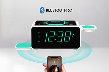 Emerson Smartset Dual Alarm Clock FM Radio with Wireless Charging, Bluetooth Speaker, Ultra Fast Charging for Airpods/iPhone, Foldable Stand, USB Charger, Adjustable LED Glow, ER100501 - style: ER100501
