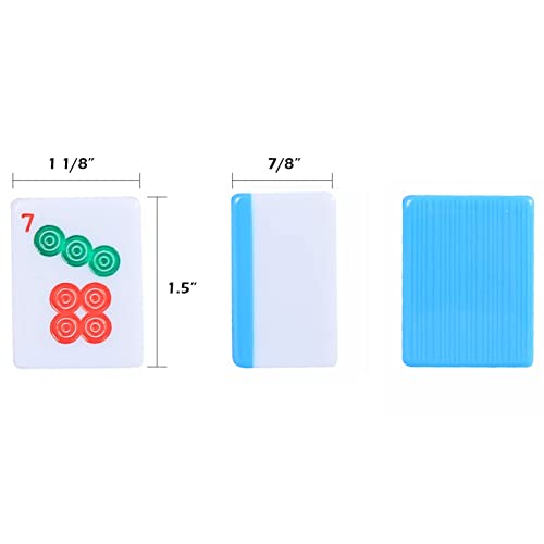 Chinese Mahjong Set, Mahjong Game Set with 146 Numbered Large Tiles (1.5", Blue), Mahjong Tiles Set with Brown Carrying Case - color: Blue Mahjong Set