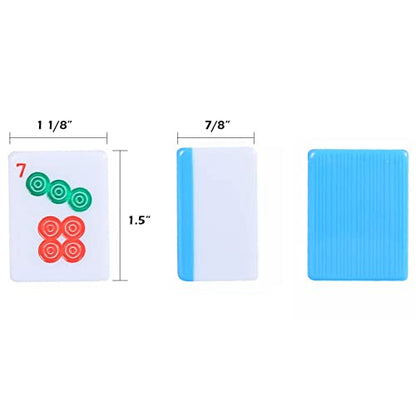 Chinese Mahjong Set, Mahjong Game Set with 146 Numbered Large Tiles (1.5", Blue), Mahjong Tiles Set with Brown Carrying Case - color: Blue Mahjong Set