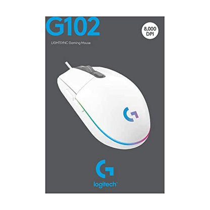 Logitech G G102 Light Sync Gaming Mouse, 8000 DPI, 6 Programmable Buttons, RGB, White - color: White