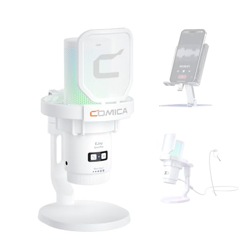 COMICA Ejoy Uni PRO(D) USB Wireless Gaming Microphone with Noise Cancellation, RGB Lights, Monitoring, Muting, Streaming Mic for Computer, PS5, PS4, Streaming, Podcast, Chat, Twitch, Discord(White) - color: White