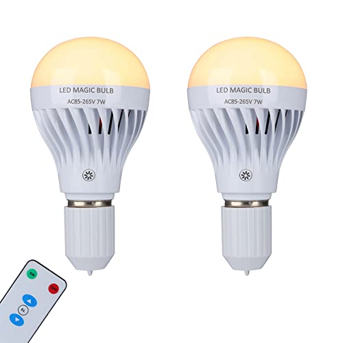 BSOD Rechargeable Light Bulbs, LED Magic Bulb with Remote Controller Warm White Emergency Lamp Without Electricity Battery Operated Light 7W Bulb E26 for Home Indoor Lighting (Warm White 2 Pack) - color: Warm White 2 Pack