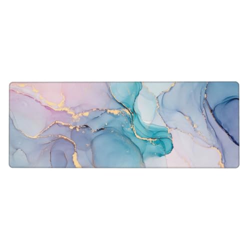 Large Mouse Pads for Desk, Extended Marble Gaming Mousepad for Women Office Gifts, Funny XL Big Stitched Waterproof Nonslip Computer Mats Deskmat for Keyboard, (Colorful, 31.5 * 11.8 in) - color: Colorful Marble