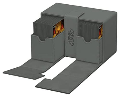 Ultimate Guard Twin Flip'n'Tray 160+, Deck Case for 160 Double-Sleeved TCG Cards + Dice Tray, Grey, Independent Magnetic Closure & Microfiber Inner Lining - color: Grey, size: 160+