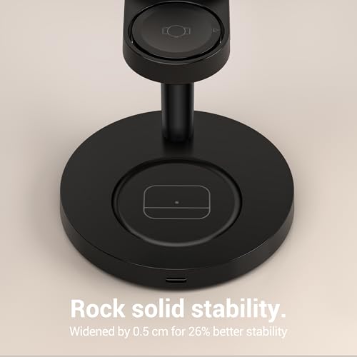 Qi2 25W 3 in 1 Wireless Charging Station for iPhone Samsung | 2-year warranty, MagSafe, strong magnet, 18.5° tilt adjustment, 45W PD adapter, ideal for nightstand office desk travel