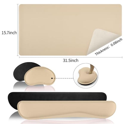 베이지 가죽 책상 패드 및 키보드 손목 받침대, 80cm x 39.9cm | 3in1 마우스 패드 + 키보드 손목 받침대 + 마우스 손목 받침대, 미끄럼 방지 방수 책상 필기 패드 사무실 및 가정용 - color: 베이지 손목 받침대, size: 31.5 x 15.7인치