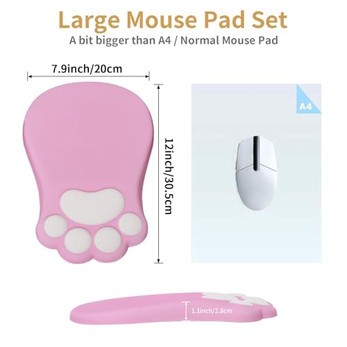 L-SPOUTTO Ergonomic Mouse Pad with Wrist Rest,Pink Mouse Pad Wrist Support | Cute Cat Paw Comfortable Massage Design,Computer Pain Relief Mousepad with Non-Slip PU Base for Desk Laptop Gaming,Pink - color: Pink