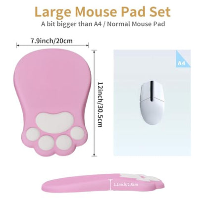 L-SPOUTTO Ergonomic Mouse Pad with Wrist Rest,Pink Mouse Pad Wrist Support | Cute Cat Paw Comfortable Massage Design,Computer Pain Relief Mousepad with Non-Slip PU Base for Desk Laptop Gaming,Pink - color: Pink