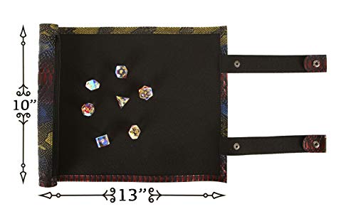 Forged Dice Co Scroll Dice Tray and Rolling Mat with Zippered Dice Holder - Storage Pouch Holds up to 14 Metal or Plastic Polyhedral Dice - Compatible with DND and Dungeons & Dragons Game Dice - color: Rainbow
