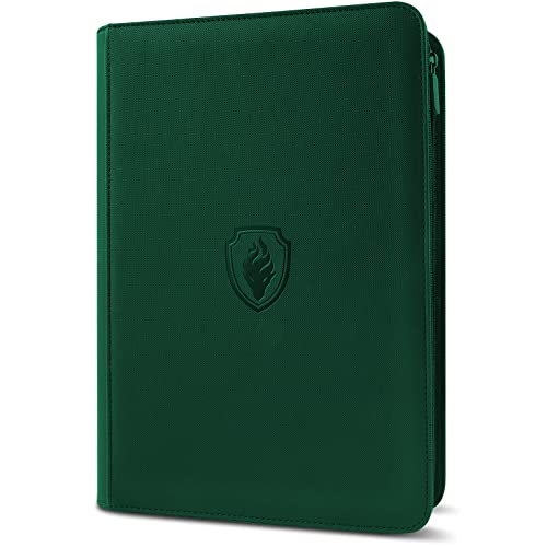 Premium Zip Card Binder, Fabmaker 9 Pocket Trading Card Binder, PU Cover Zipper Card Collection Album, Sturdy 360 Side-Loading Card Folder Holder for Game & Sports Cards, Dark Green - color: Green, size: 9 Pocket - 13.9" x 10.5"